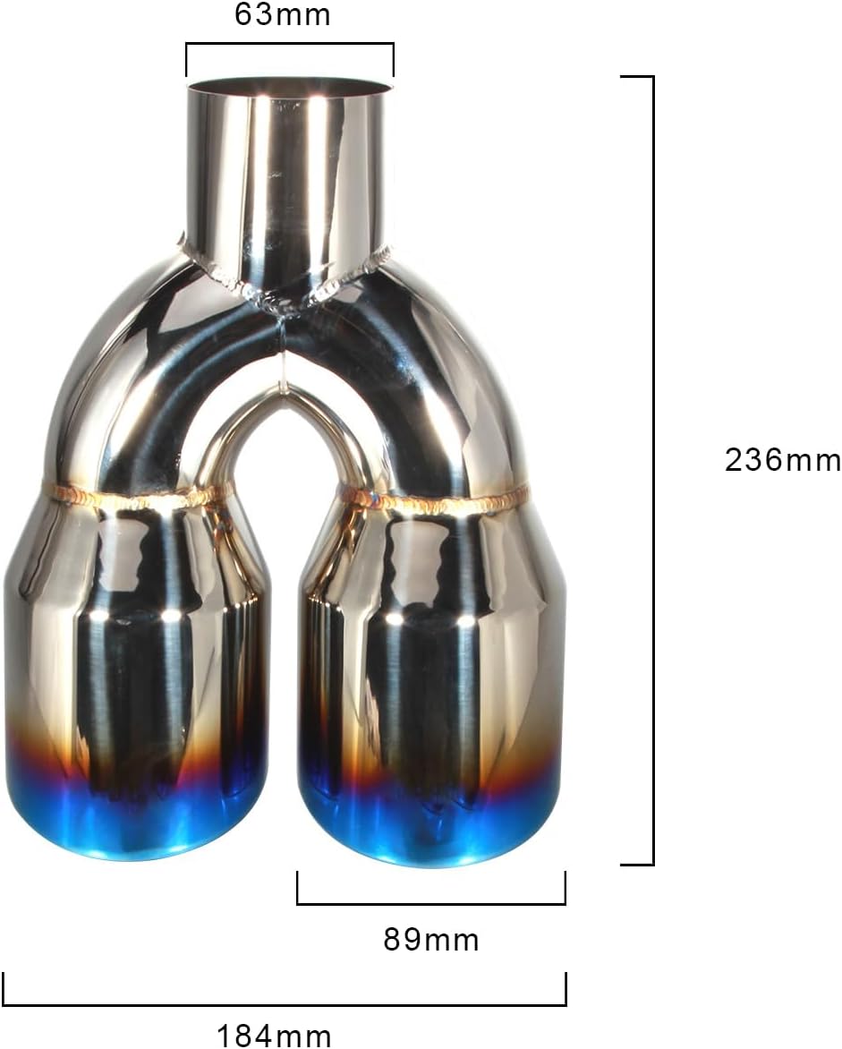 2.5" Inlet 3.5" Outlet Dual Exhaust Tip Stainless Steel Polished Muffler Tail Universal Bolt-On Double Outlet Tail Pipe(Blue)
