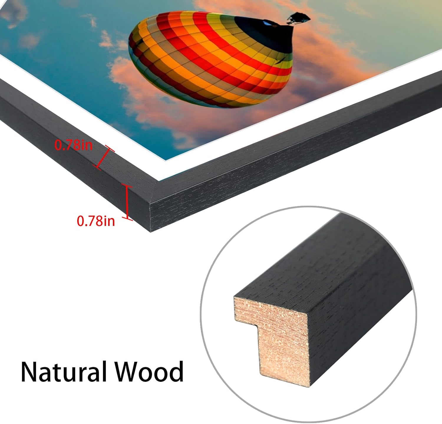 Mxtallup 13x21 Picture Frames Solid wood, Display Pictures 11x19 Inch With Mat or 13x21 Inch Without Mat, Poster Frames 11x19 in Photo Frames Wood Black (T22B1321W1119)