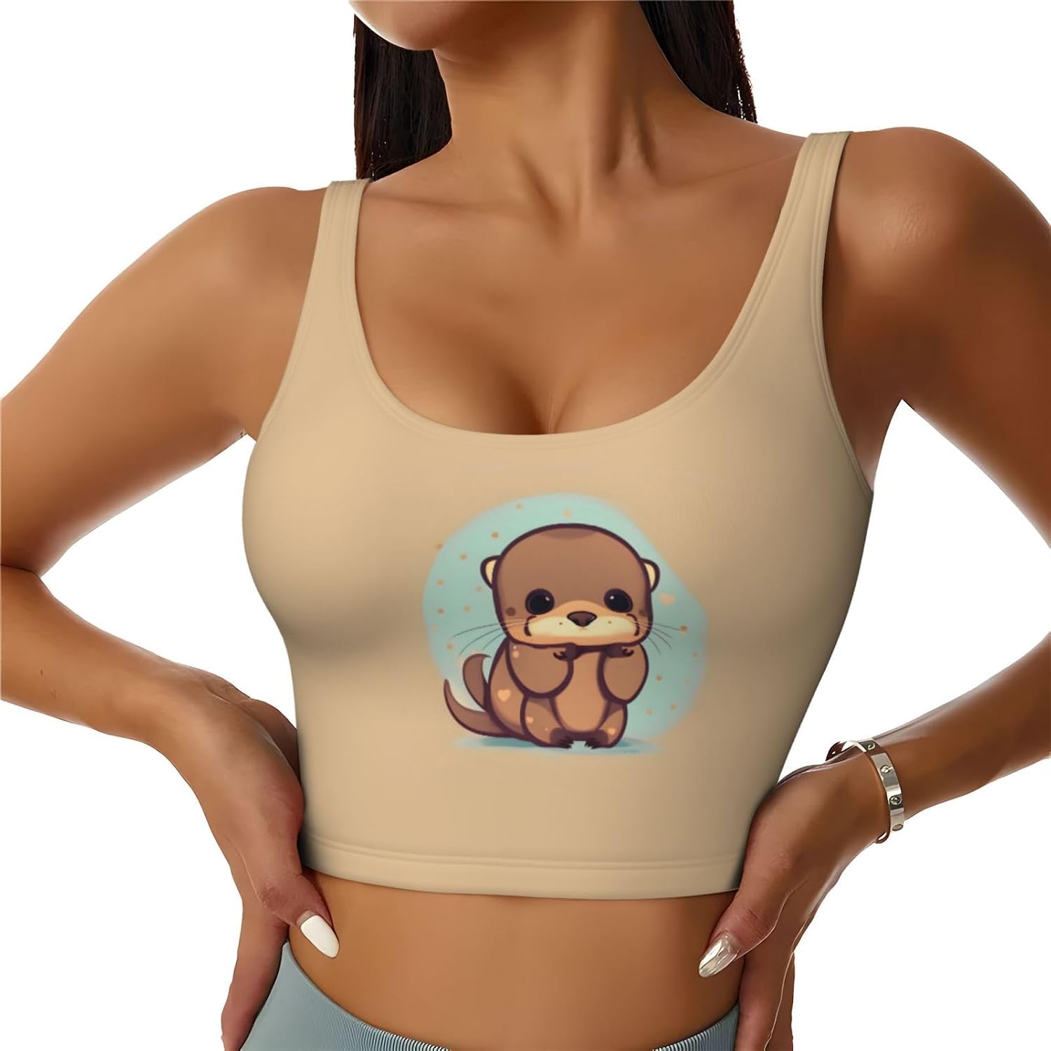 Cute Otter Print Women's Sports Vest Breathable for Yoga Running Gym Athletic Casual Sleeveless Top