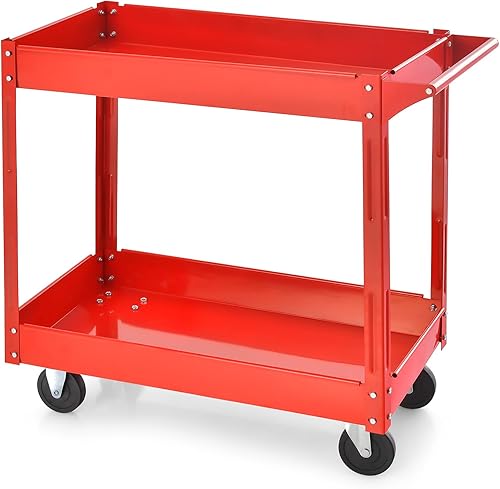 IRONMAX Carrito utilitario con ruedas, carrito de metal resistente de 2 niveles con estantes extra profundos de 3.5 pulgadas, carrito de