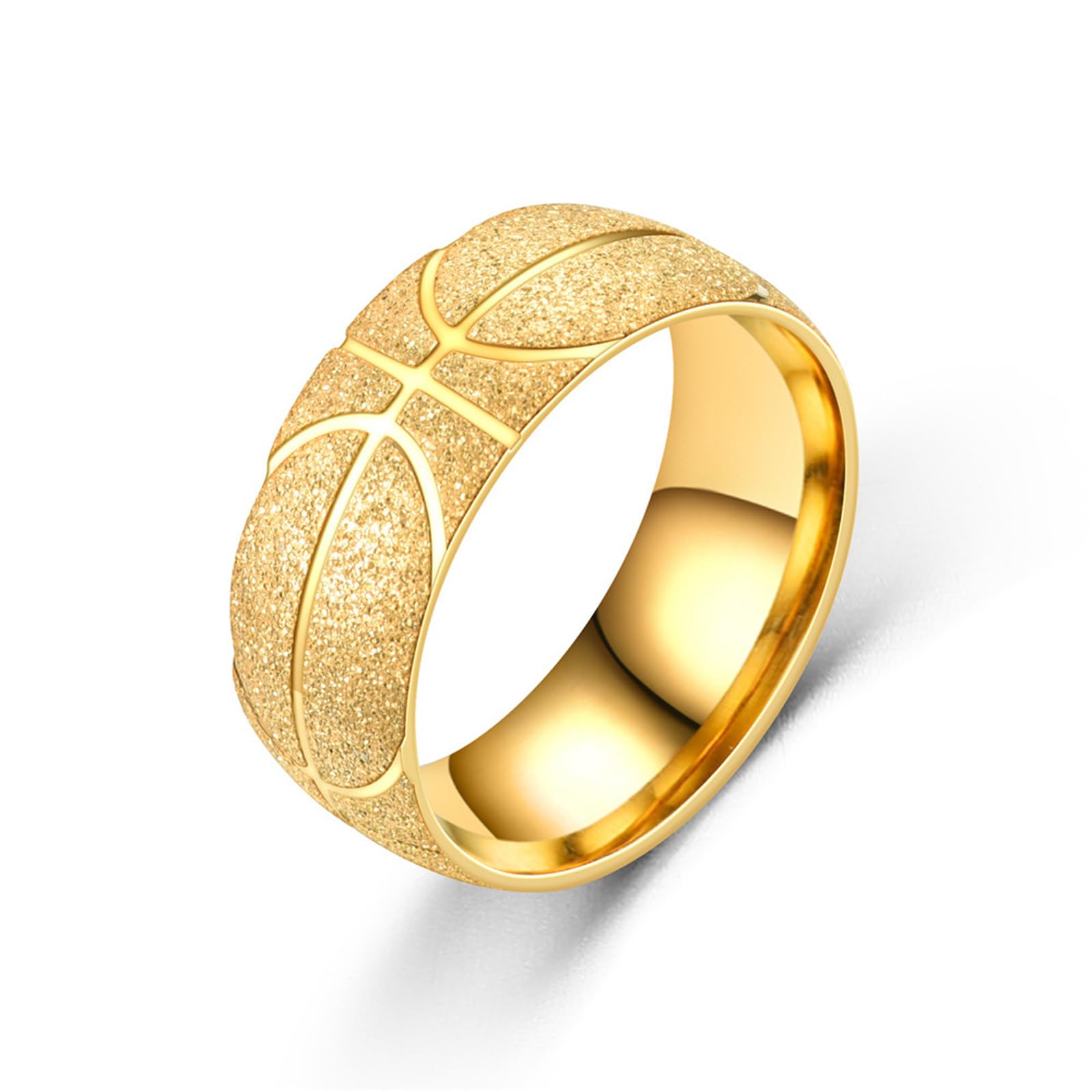 GleaMora Anillo de baloncesto chapado en oro de 18 quilates Anillo de acero de titanio Regalo personalizado de fiesta de cumpleaños de lujo de lujo del día de San Valentín Hip Hop Light