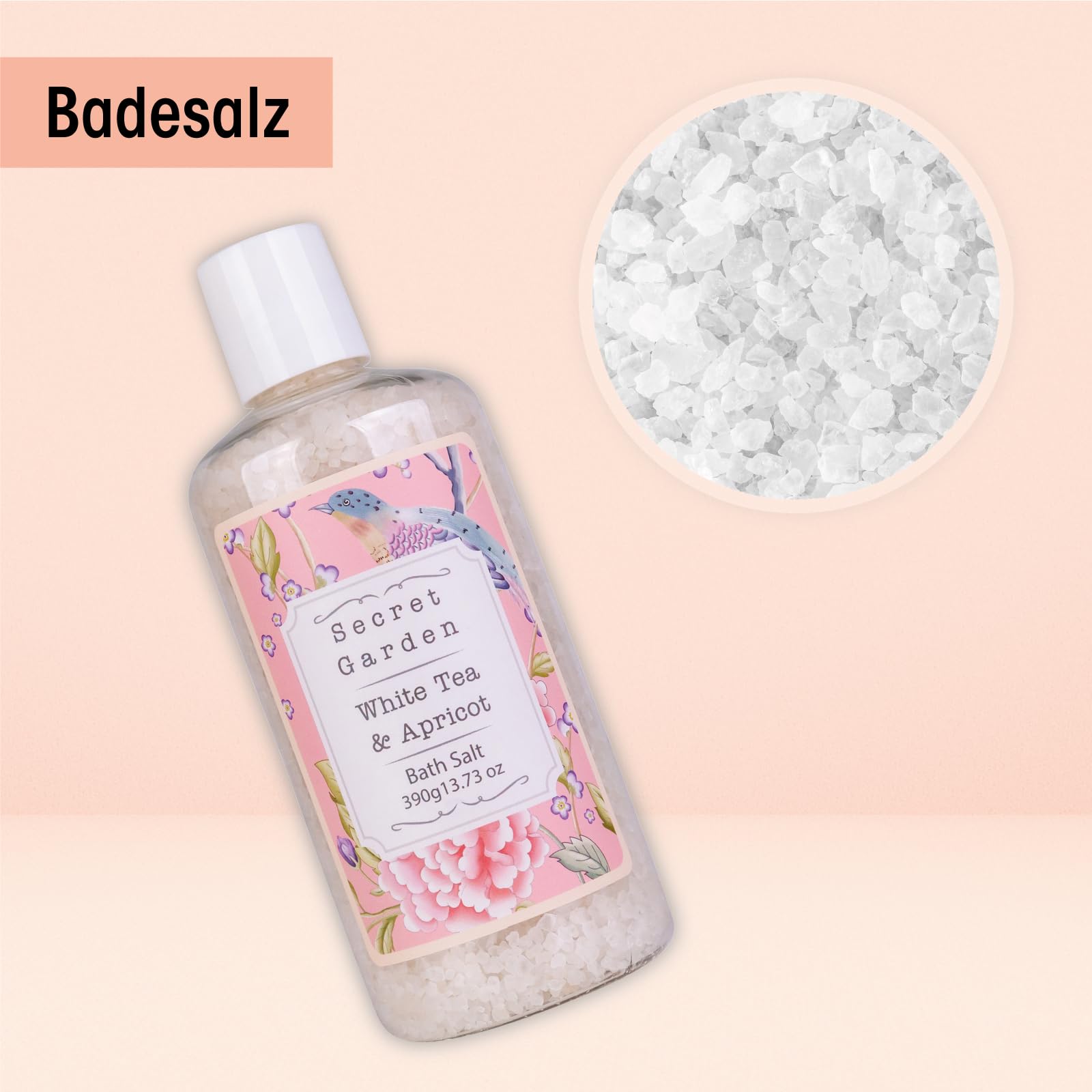 Set regalo Accentra SECRET GARDEN in un cestino da picnic in vimini, contenente gel doccia, bagnoschiuma, sali da bagno, sapone e spugna a rete, set per la cura del benessere da donna