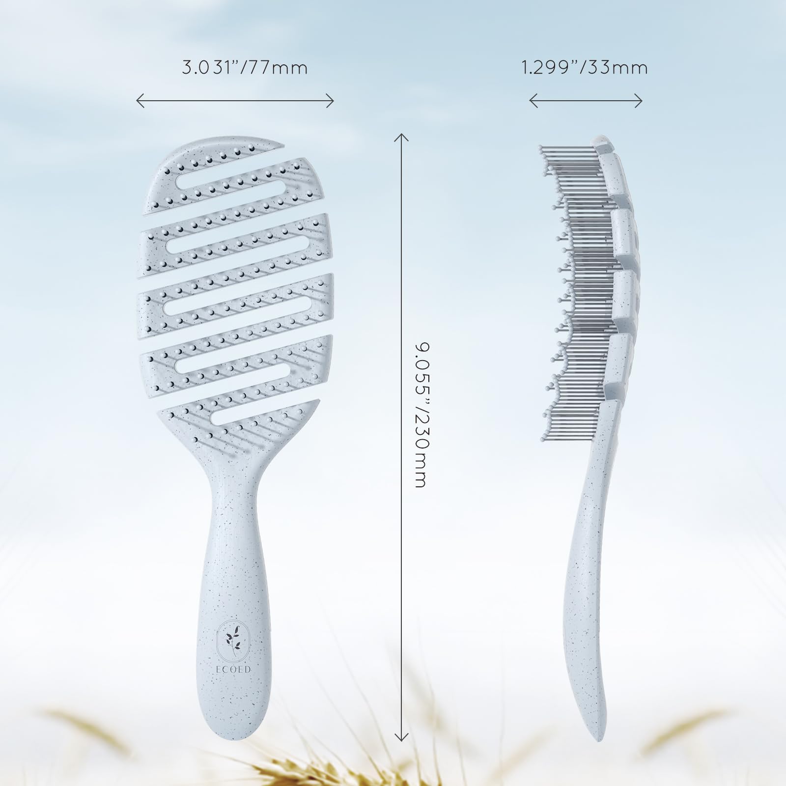 Ecoed Cepillo de cabello degradable ventilado, cepillo desenredante para cabello rizado, grueso y liso, desenreda y suaviza rápidamente el cabello, cepillo para cabello para mujeres y hombres