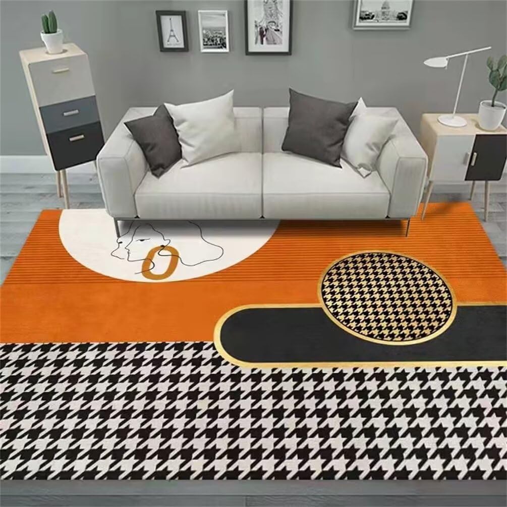 Carpette chambre tapis enfant garçon déco bureau damier moderne orange gris noir 180x230 cm