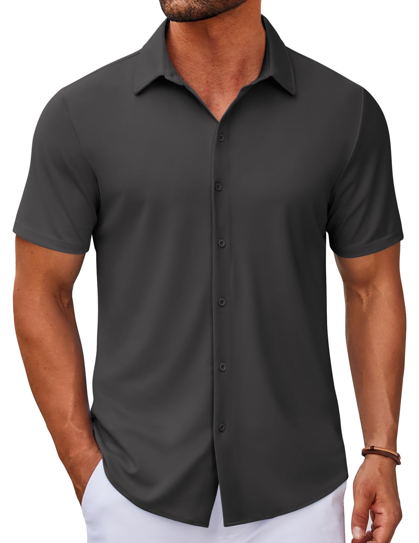 COOFANDY Men's Casual Button Down Short Sleeve Shirts Untucked Wrinkle Free Shirt Stretch Dress Shirts