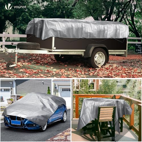 VOUNOT 4x8m Tarpaulin Heavy Duty 180 g/m² Waterproof TarpLarge Ground Camping Sheet with Eyelets, Fixing Ropes for Outdoor Furniture Caravan Car Cover, Grey - Image 7