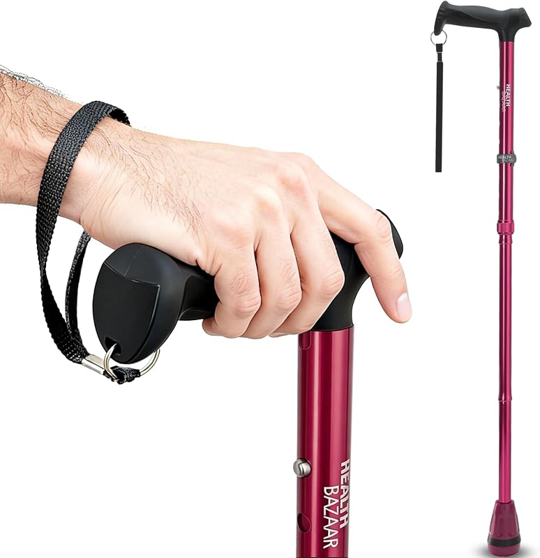 Bastón para caminar todo terreno para hombres y mujeres, ligero, plegable, ajustable, absorción de impactos, bastón plegable para personas mayores y adultos | Bazar de la salud