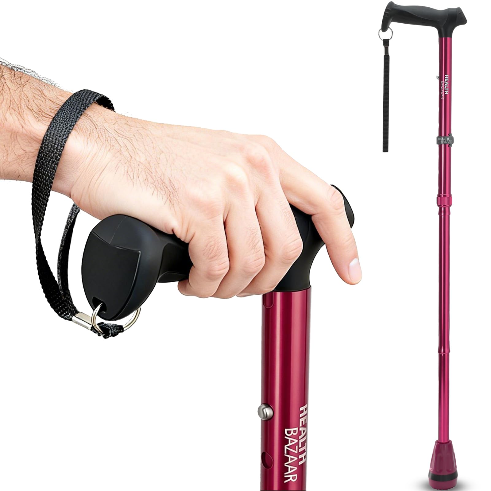 HEALTHBAZAAR All Terrain Walking Cane for Men & Women, Lightweight, Foldable, Adjustable, Shock Absorption, Collapsible Walking Stick for Seniors & Adults | HealthBazaar — Amazon image 11