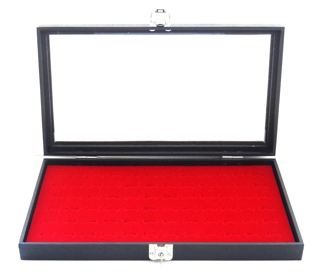 Glass Top Red 36 Pair Cufflinks Jewelry Showcase Storage Organizer Display Case Box