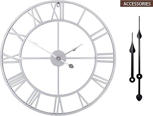 Miniatura 2 de Reloj de pared, de metal, moderno, grande, redondo, silencioso, funciona con baterías, color negro, números romanos, para sala de estar, dormitorio,