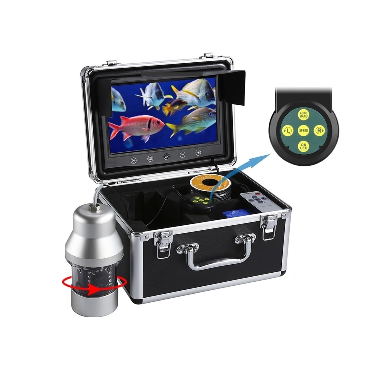 Caméra de pêche sous-Marine 9 Pouces Grand écran Couleur 1000TVL Fish Finder 360 ° Rotation Horizontale caméra étanche 30M câble Taille compacte