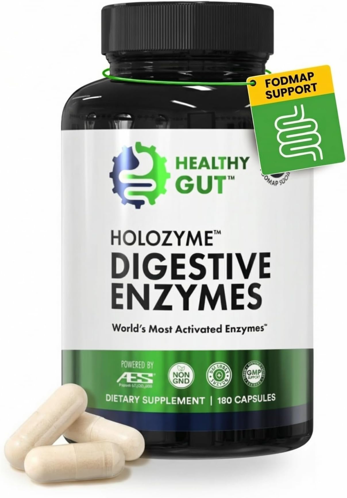 HoloZyme Max Strength Digestive Enzymes | FODMAP-Friendly Formula Prevents Bloating, Gas, & Indigestion w/Protease, Amylase, Lipase, Lactase, and More | 90 Servings