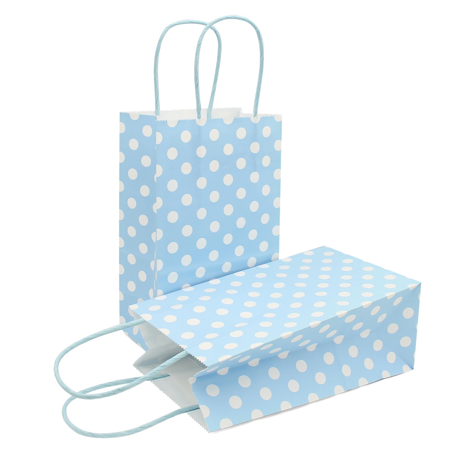Light Blue Paper Bags with White Polka Dots - Small Light Blue Polka Dot Gift Bags for Party Favors (5 x 3.1 x 8.2, 25 CT)
