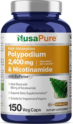 NusaPure Niacinamida B3 500 mg Polypodium Leucotomos Extract 2400mg por cápsulas veganas 150 unidades (sin OMG, sin gluten, bioperina)