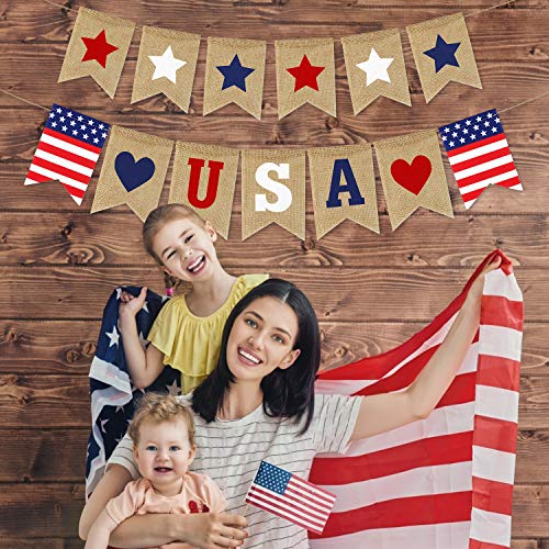USA-Banner-Burlap-4th-of-July-Decorations-Rustic-Patriotic-Banner-Red-White-Blue-Stars-Bunting-Garland-for-President-Day-4th-of-July-Party-Supplies-4th-of-July-Patriotic-Outdoor-Indoor-hanging-Decor USA Banner Burlap 4th of July Decorations Rustic Patriotic Banner Red White Blue Stars Bunting Garland for President Day 4th of July Party Supplies 4th of July Patriotic Outdoor Indoor hanging Decor