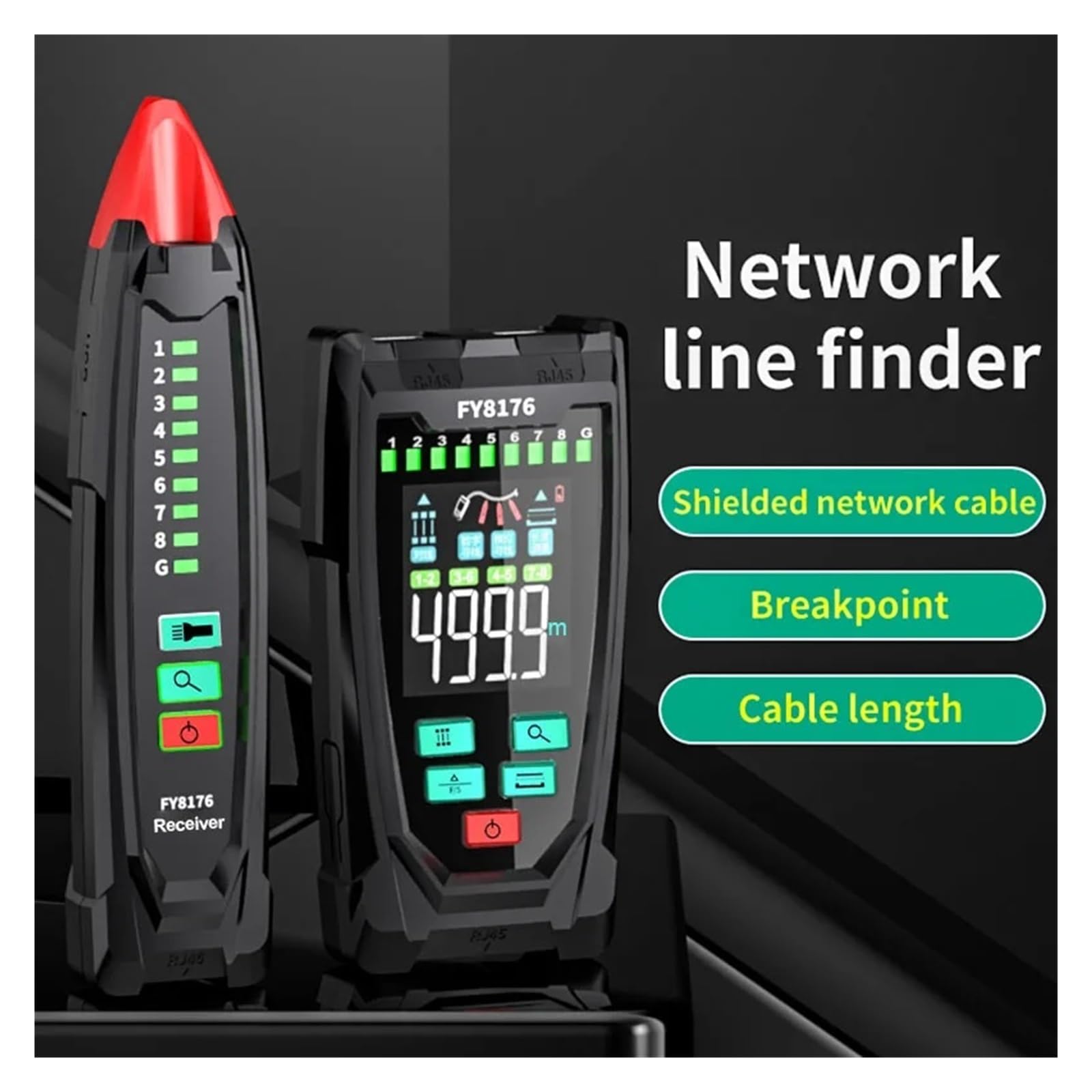 Regulowany Tester Kabli Sieciowych Lokalizacja Odległości Test Długości Kabla TDR RJ45 Cyfrowa Wyszukiwarka Linii Sieciowych Drut PoE Checker FY8176 Lekki, PrzenośNy,