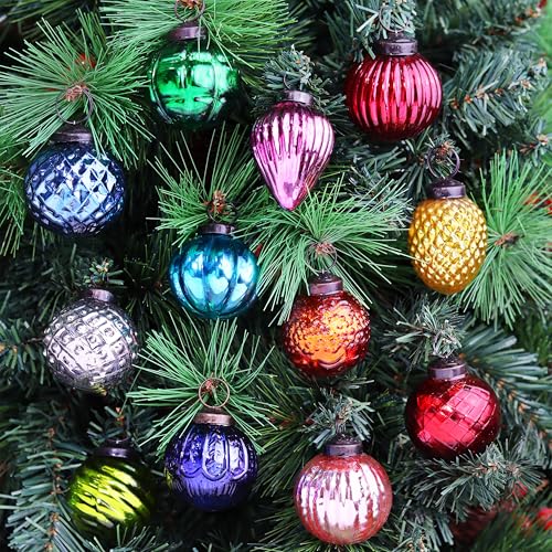 IndianShelf 12 Vintage Christmas Ornaments Multi Glass Christmas Balls Unique