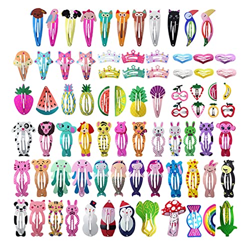 Shogpon Pinces à Cheveux à Pression pour Filles, 80 Pièces Barrettes Bébé en Métal Antidérapantes Accessoires pour Cheveux pour Enfant Bébé, Conception Mignonne de Couronne de Fruits d'animaux Cover