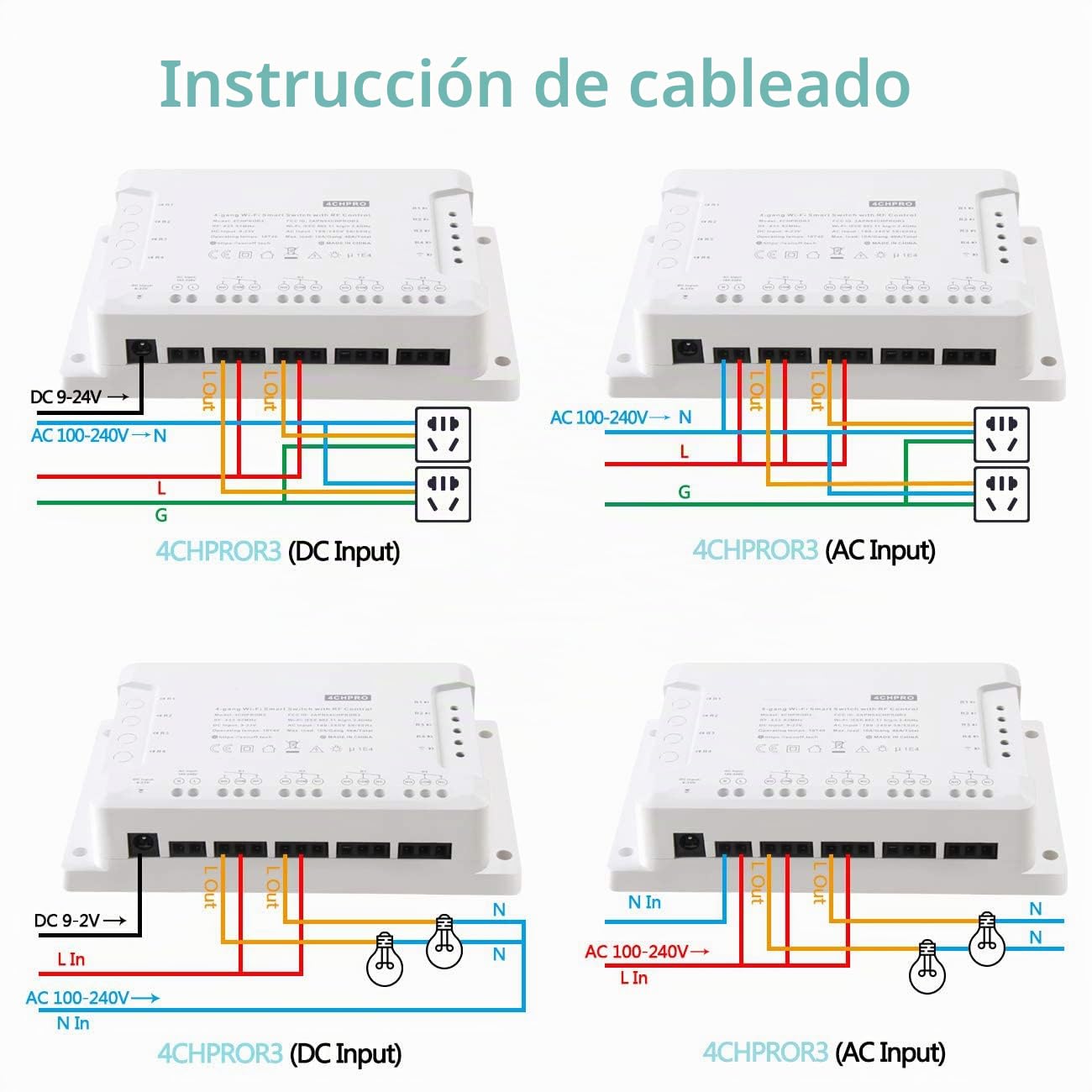 4CH Pro R3 Interruptor Inalámbrico Inteligente WiFi Conmutador de Control Remoto del Temporizador 4 Canales con Operación Inching / Autobloque / Enclavamiento