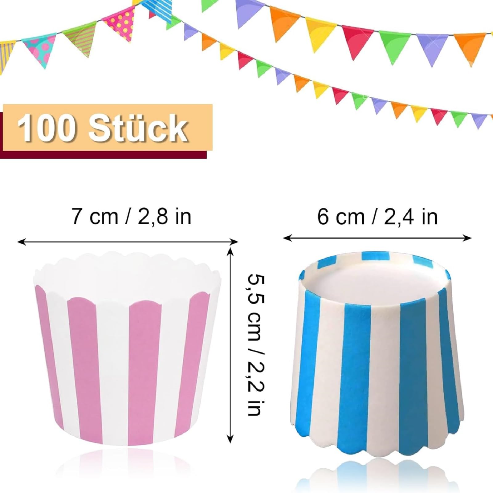 Pirottini Per Muffin E Cupcake - 100 Pezzi, Motivo Pois Rosa E Blu, Per Feste E Cottura - Foto 7