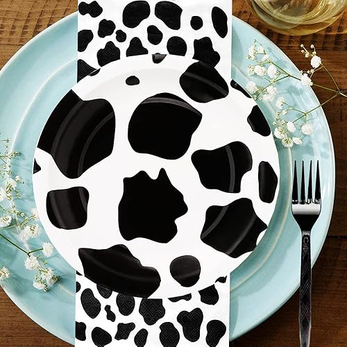 Miniatura 3 de Juego de 60 piezas de vajilla con estampado de vaca para fiestas, platos de papel con estampado de vaca de 7 pulgadas y servilletas de vaca, tenedor