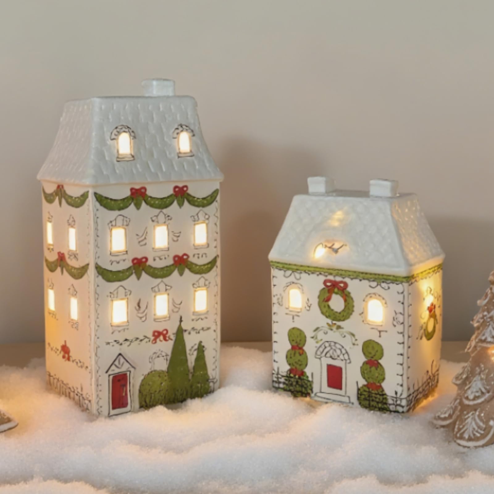 Cynkeyee Weihnachtsdorfhäuser, Party-Dekorationen, Weihnachtshaus-Dekoration, weiße Keramik-Dekorationen, Innenregal, Tischdekoration, 10,2 x 8,9 x 21,6 cm