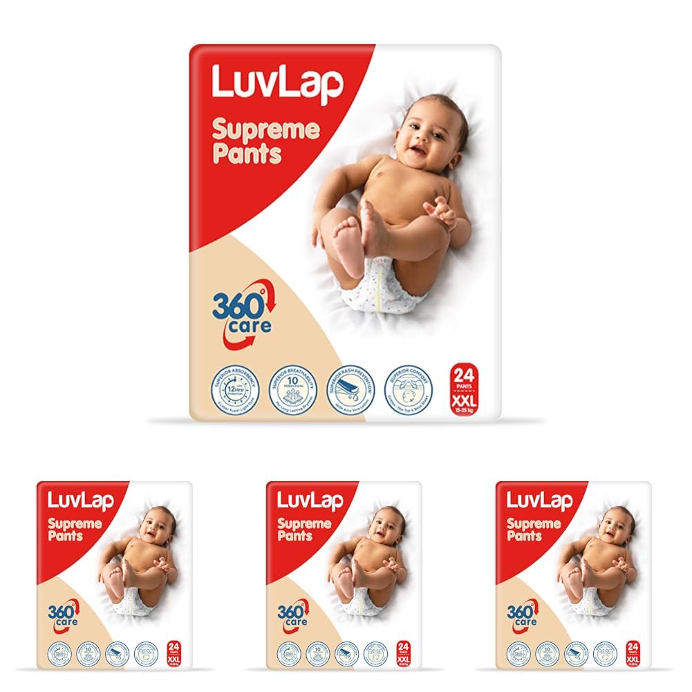LuvLap Supreme Unisex Diaper Pants XXL, 15-25Kg, 24Pc, 360° Skin Care With 10 Million Breathable Pores, Aloe Vera For Superior Rash Prevention, Upto 12Hr Protection, 5 Layer Super Light Core-image-1