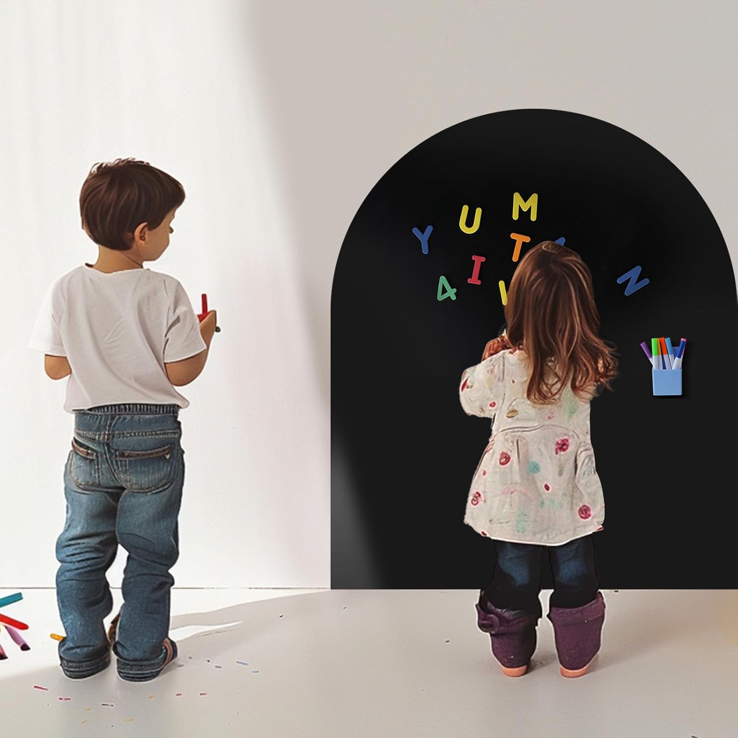 Arch Magnetic Wall Decal for Kids, 40 x 32 Upgraded Self-Adhesive Magnetic Chalkboard for Wall, Magnet Wall Drawing Learning for Playroom, School, Home(Black) 32"W x 40"H Black