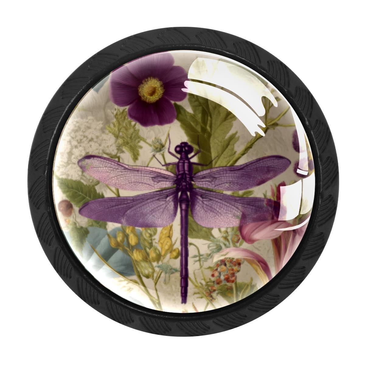 4 PCS Cabinet Knobs, Dragonfly Wildflowers Drawer Knobs Dresser Handles