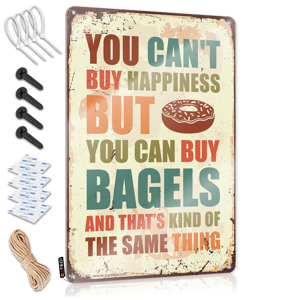 HELIOFORGE Hot Beer Tin Sign You Can'T Buy Happiness But Can Bagels Sign Backyard Bar Sign Tin Bar Signs(20X30CM)