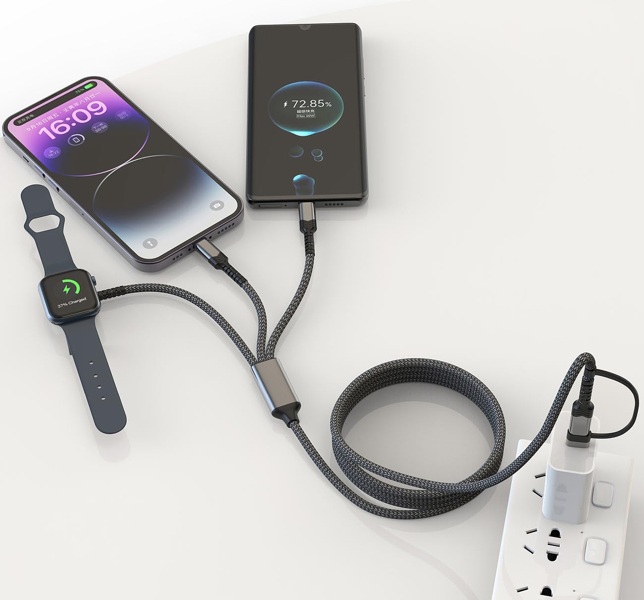Callstel cable carga universal: Juego de 4 6en1-Cable de carga Octopus, para Apple Watch y iPhone, Entrada: conector USB-C con adaptador a USB-A (cargadores inducción apple watch)
