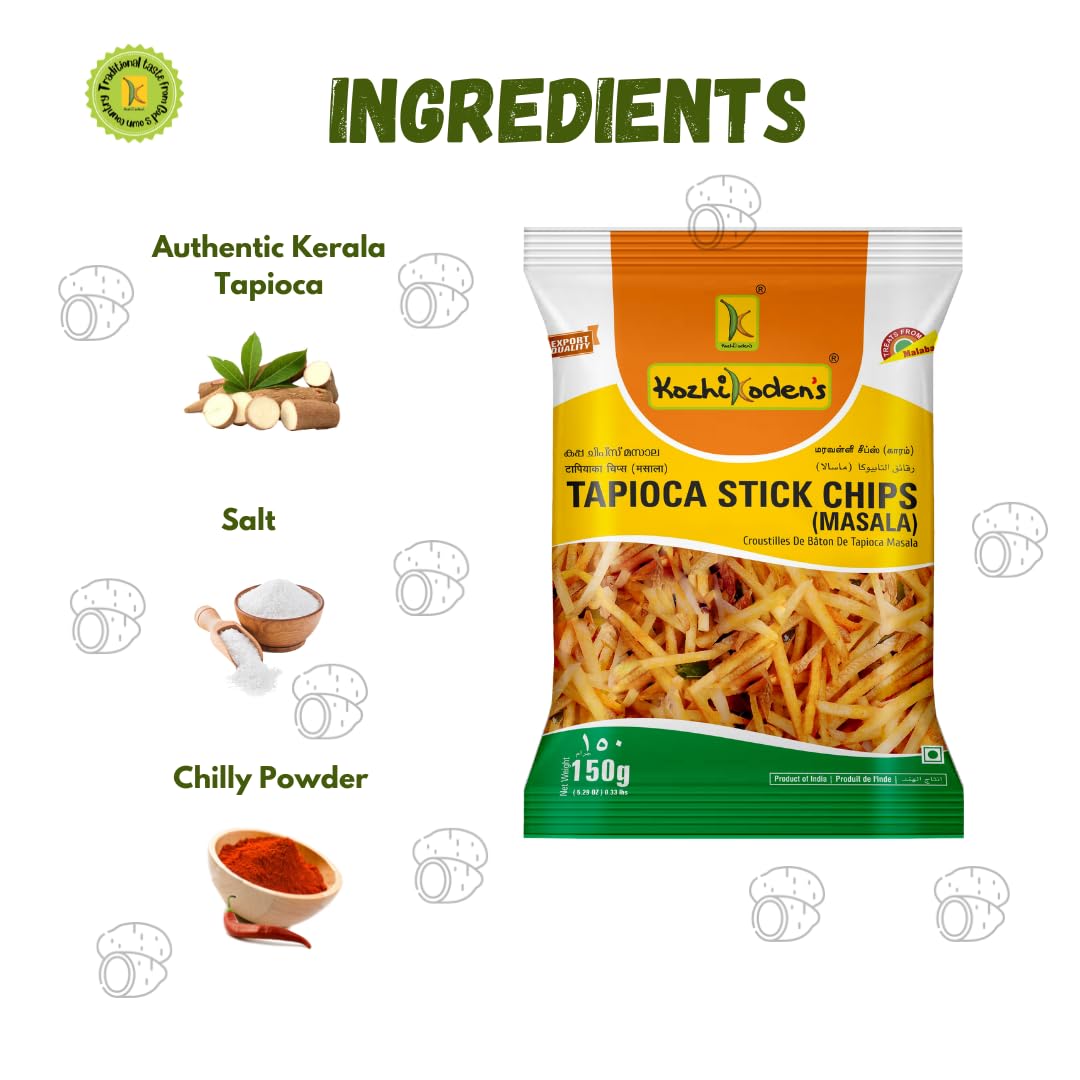 Kozhikodens Tapioca Stick Chips - Crunchy, Authentic Kerala Snack - Gluten-Free, No Artificial Additives, Perfect Tea-Time Bites (Stick Chips, Masala),300g - Image 3 thumbnail