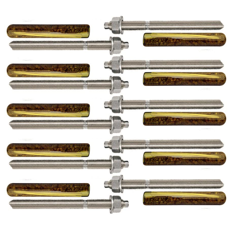 10er Set Schwerlastbefestigung Ankerstange + Verbundankerpatrone Stahl verzinkt oder Edelstahl (Stahl verzinkt, M14 x 170 mm)