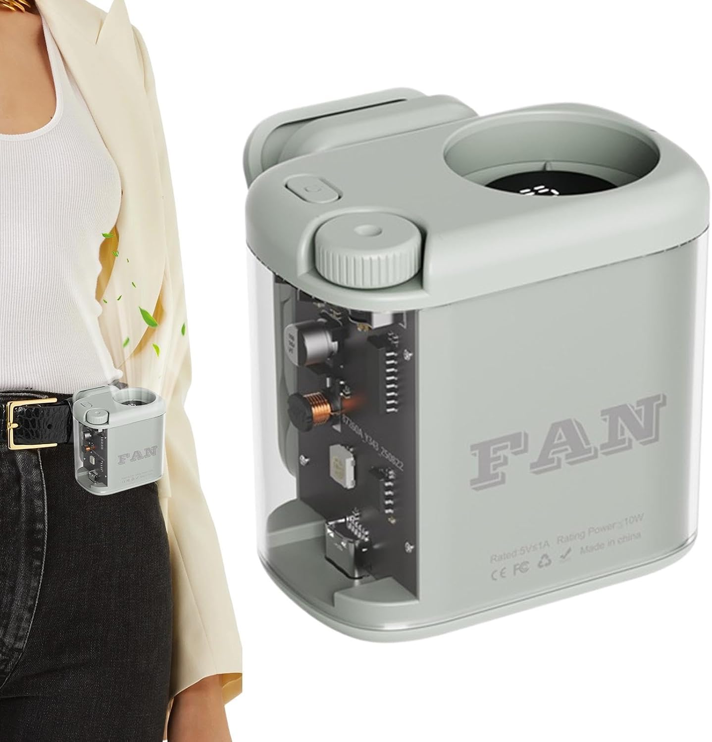 Portable Waist Fan Digital Display Mini Cooling Summer