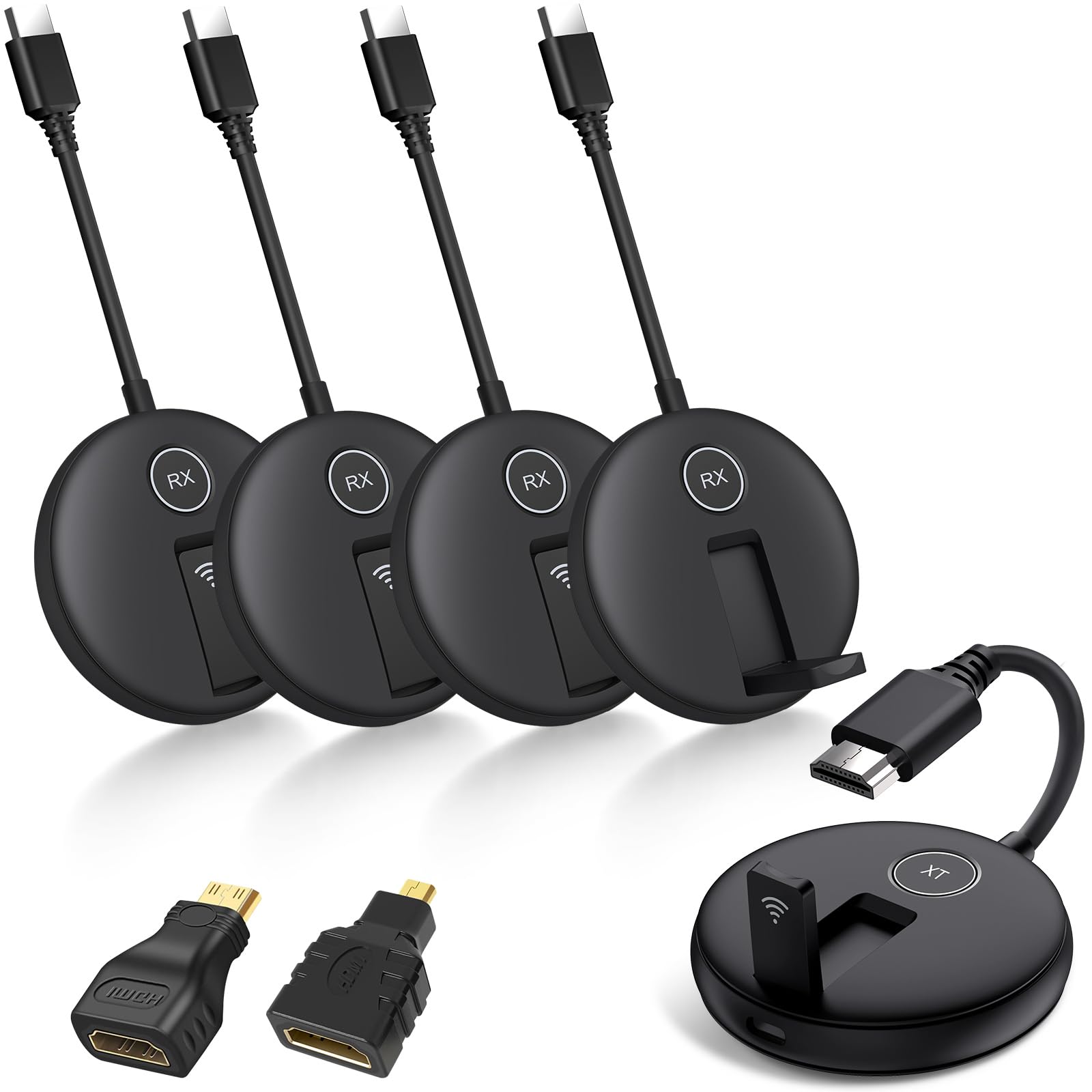Wireless HDMI Four Receivers and One Transmitter,Wirelessly Simultaneous Expansion 4 TVs,Plug & Play,Enables The Transmission of @60Hz Content from Laptops to Multiple Screens Via 2.4G/5G Technology