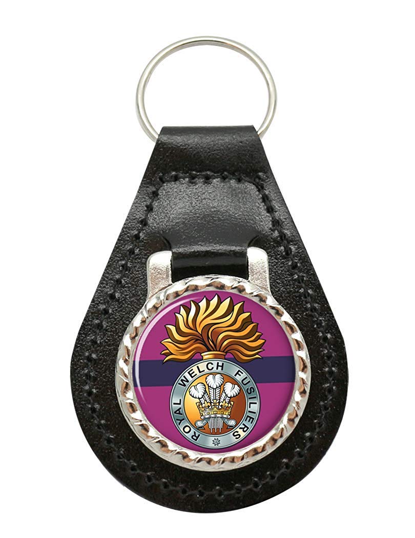 Giftshop Uk Unisex Black Leather And Silver Metal Royal Welch Fusiliers, British Army Leather Key Fob