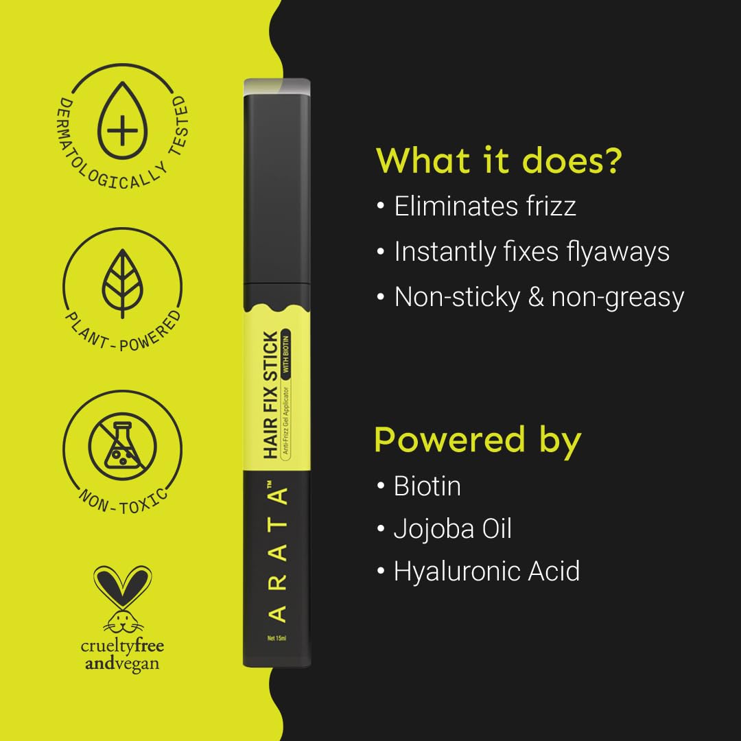 Arata Gel Based Hair Fix Stick for All Hair Types - 15mlx2 | Baby Hair Fixer for Women | Hair Stick for Frizzy Hair | Infused With Biotin & Hyaluronic Acid | Easy To Carry, Non-Greasy, No White Cast - Image 2 thumbnail