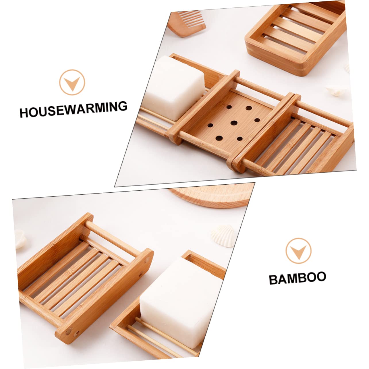 3 Series Jabonera De Madera Jabonera para Baño Bandeja Escurridora De Jabón De Madera De Bambú 2 Piezas x 3