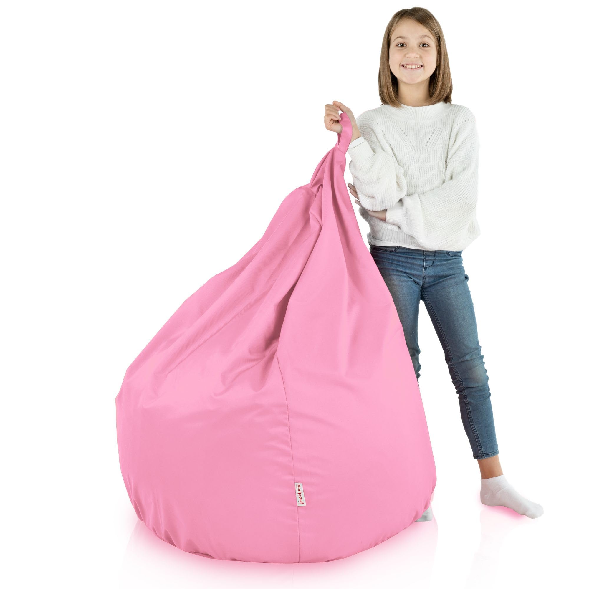 Puff Pera XL, Interior y Exterior, Adultos y Niños, Relleno Perlas Poliestireno, Funda Extraíble, Impermeable, Rosa Claro, 115x90 cm