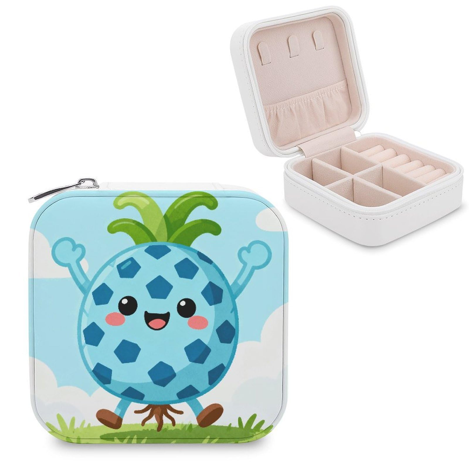 FekiLoot Pineapple Light Blue Jewelry Box Exquisite Jewelry Organizer Silver Gold Trinket Storage Case Multi Compartments Cute Earrings Ring Necklace Holder For Woman Household Gift