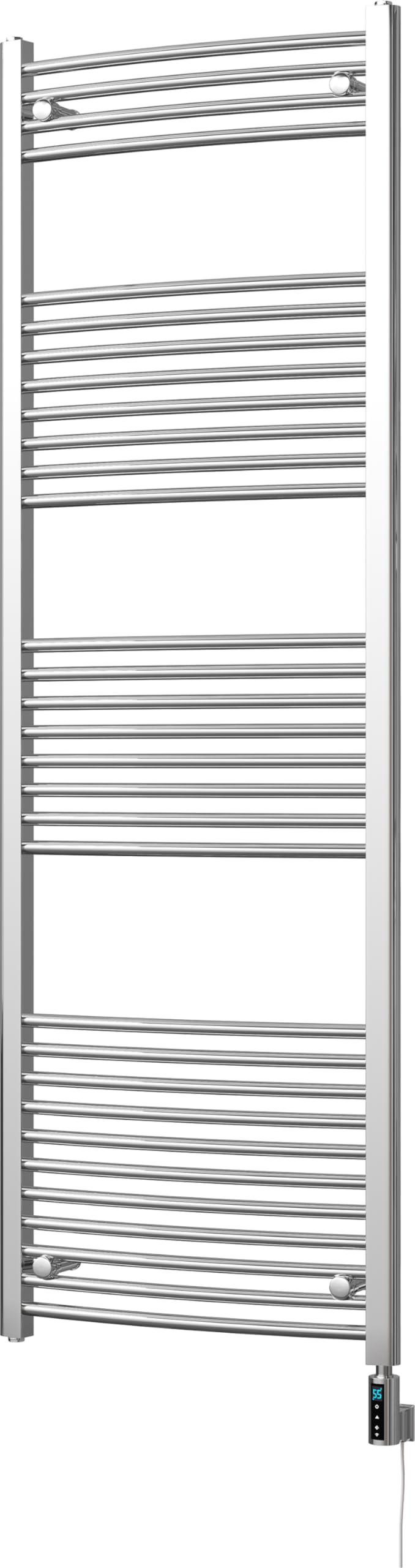 UK Radiators Electric Heated Towel Rail Chrome Curved WiFi/App Control Programmable (1800H x 600W - 600Watts)