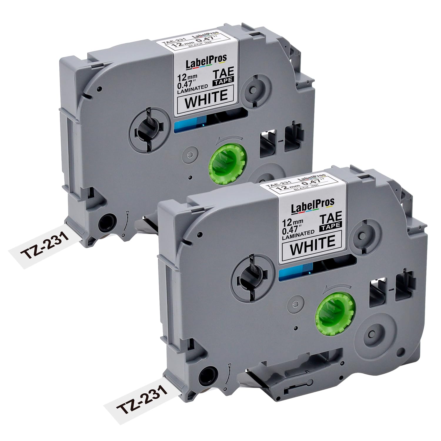 TZe-231 0.47 Inch 12mm Label Tape Compatible for Brother P Touch Tze-231 Tape TZe 231 Black on White TZe231 for P Touch PT-H110 PT-D210 PT-D220 PTD600 PT-D400 Label Maker (2 Pack) (2W)