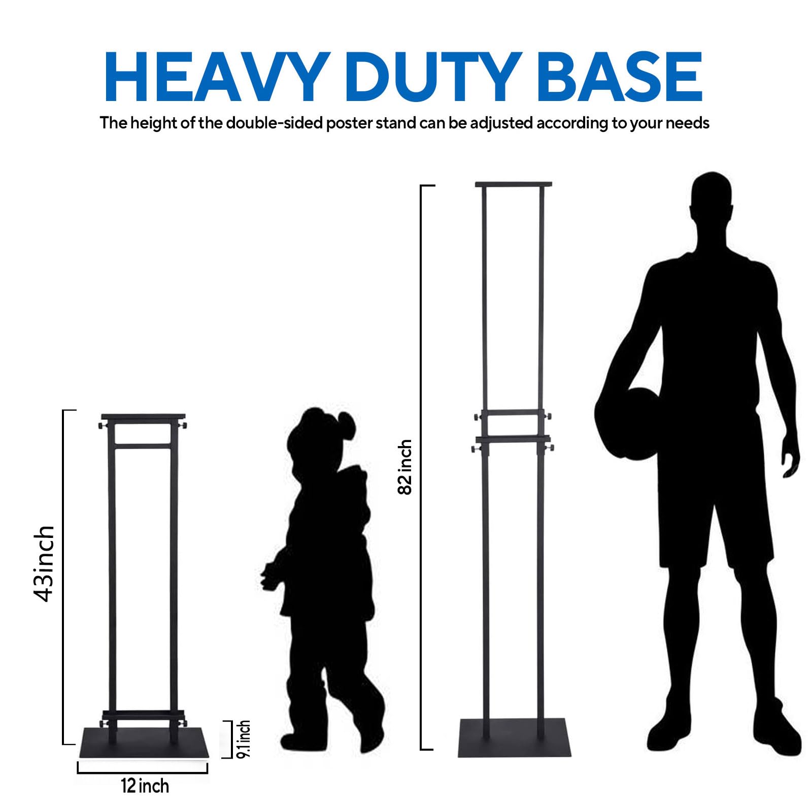 USCNC Paquete de 2 soportes para póster de suelo, doble cara para tablero y letrero de espuma, soporte de metal ajustable, altura de hasta 82 pulgadas, soporte de póster para soporte de carteles de