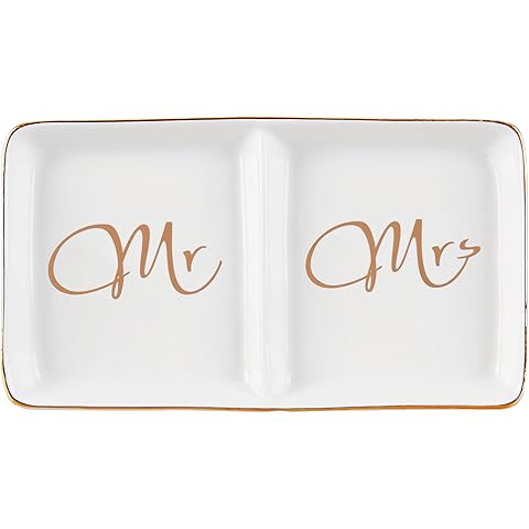 Mr. and Mrs. Ring Dish Engagement Gifts for Couples Wedding Ring Holder Jewelry Dis...