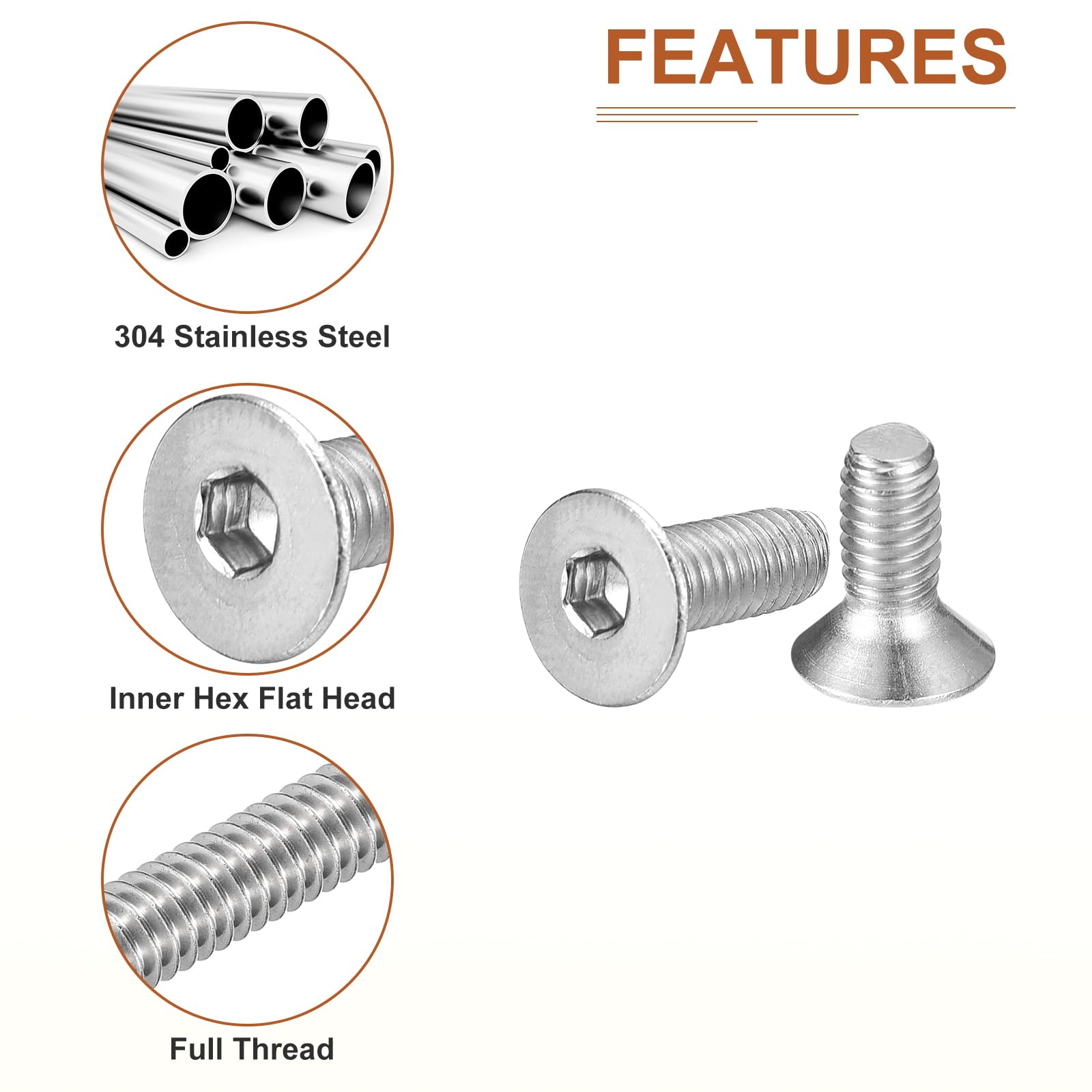DTGN M4-0.7 x 10mm Flat Head Socket Cap Screws, 100 Pack 304 Stainless Steel Hex Socket Flat Head Screws, Full Thread - Image 4