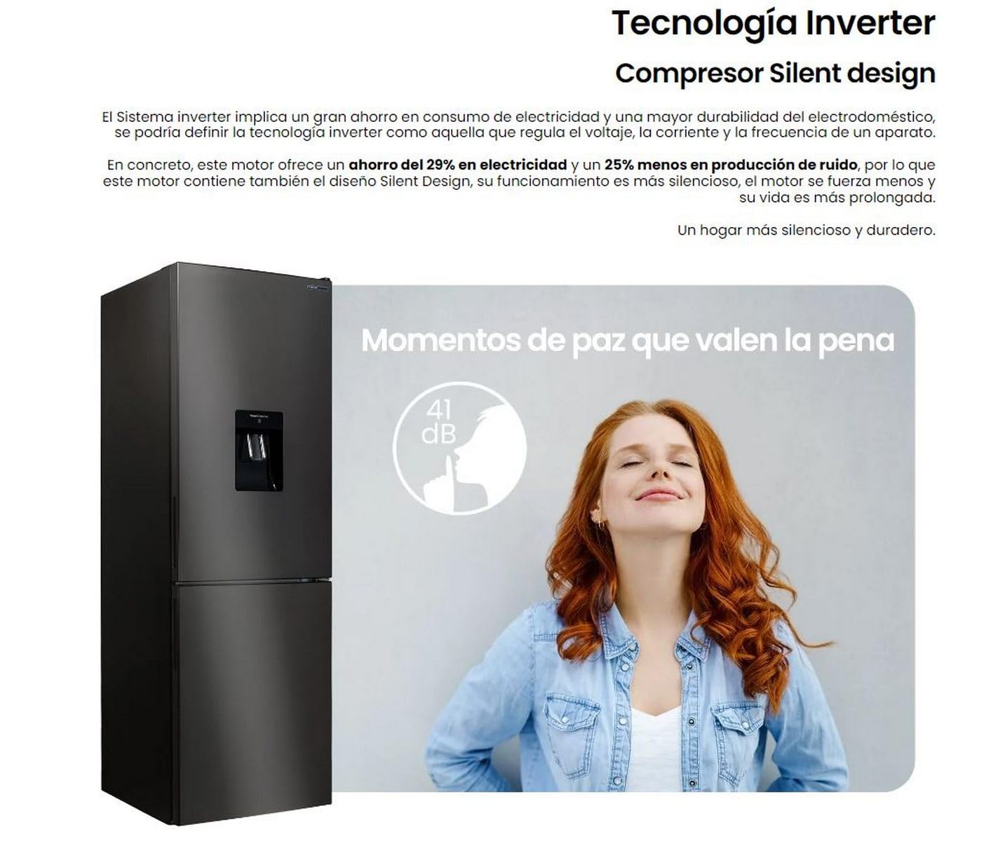 INFINITON Frigorifico Combi FGC-A174ND, 231 Litros, 170 cm de Altura, Dispensador de Agua con Deposito de 2 L, E, Total No Frost, Acabado en Dark Inox