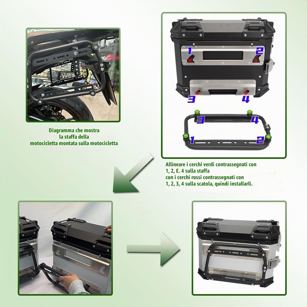 Valigia Laterale Per Moto Da 38 Litri Con Staffa Di Montaggio Valigia Universale In Alluminio A Sgancio Rapido Ideale Per Viaggi E Rimessaggio Durevole E Di Lunga Durata(Argento)
