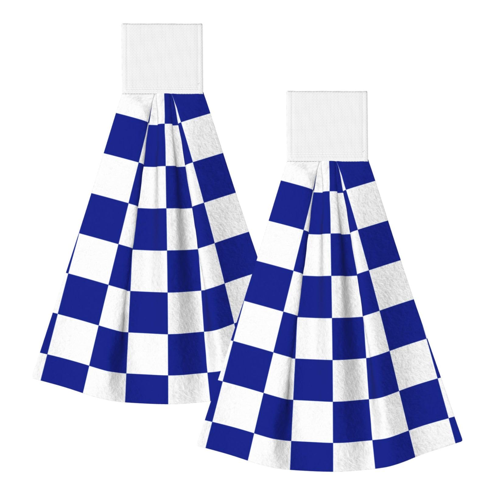 DOPKLNA Blue And White Checkered Pattern, 2 Pcs Hanging Coral Fiber Hand Towels for Bathroom, Absorbent Kitchen Towels