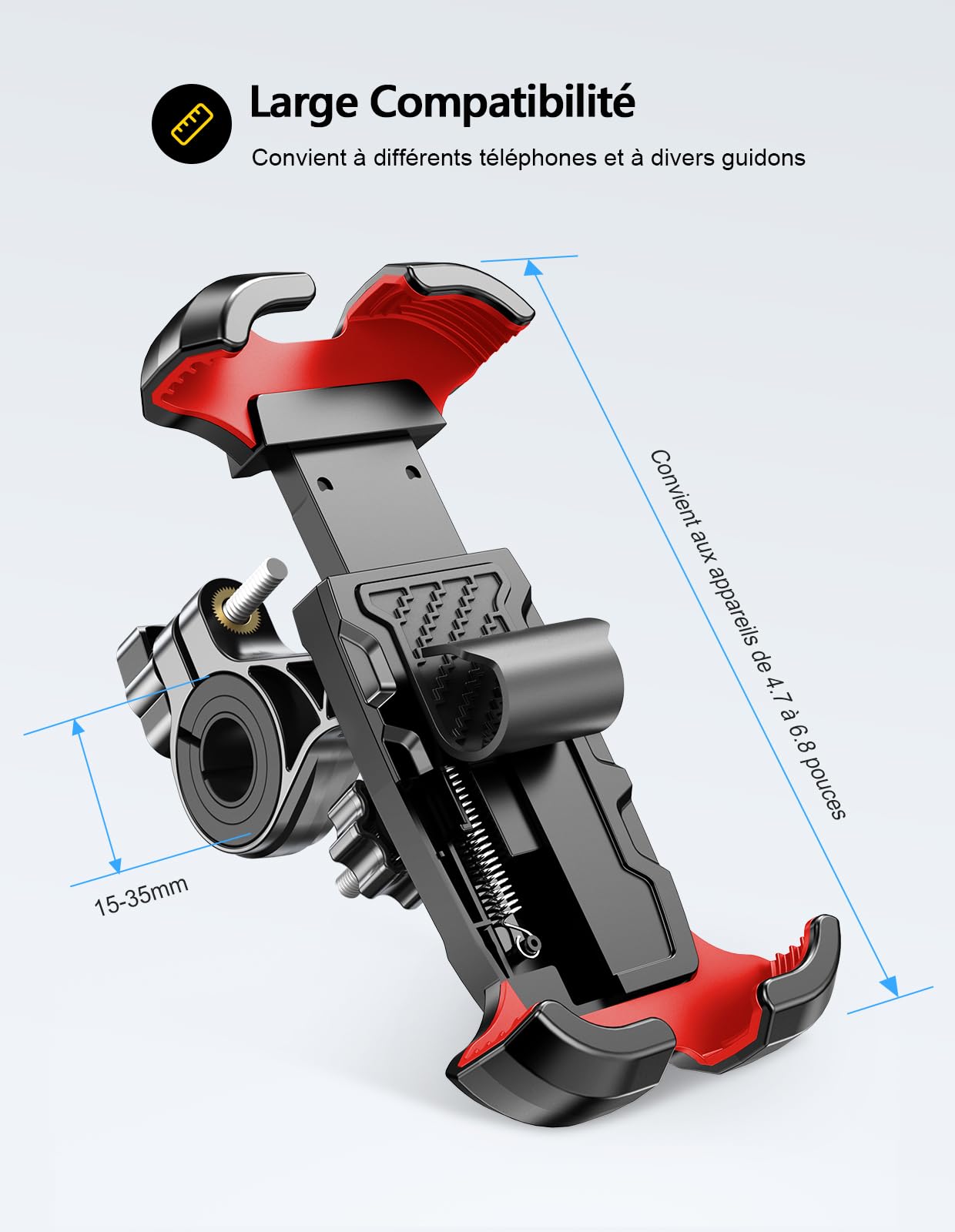 Mohard Support Téléphone Vélo, 2025 Améliorée [Ne Tombe Jamais] [0 Secousses] [Installation en 3s] Support Telephone Moto pour VTT Scooter, 360° Rotation Porte Telephone Velo pour 4,7-6,8'' Smartphone