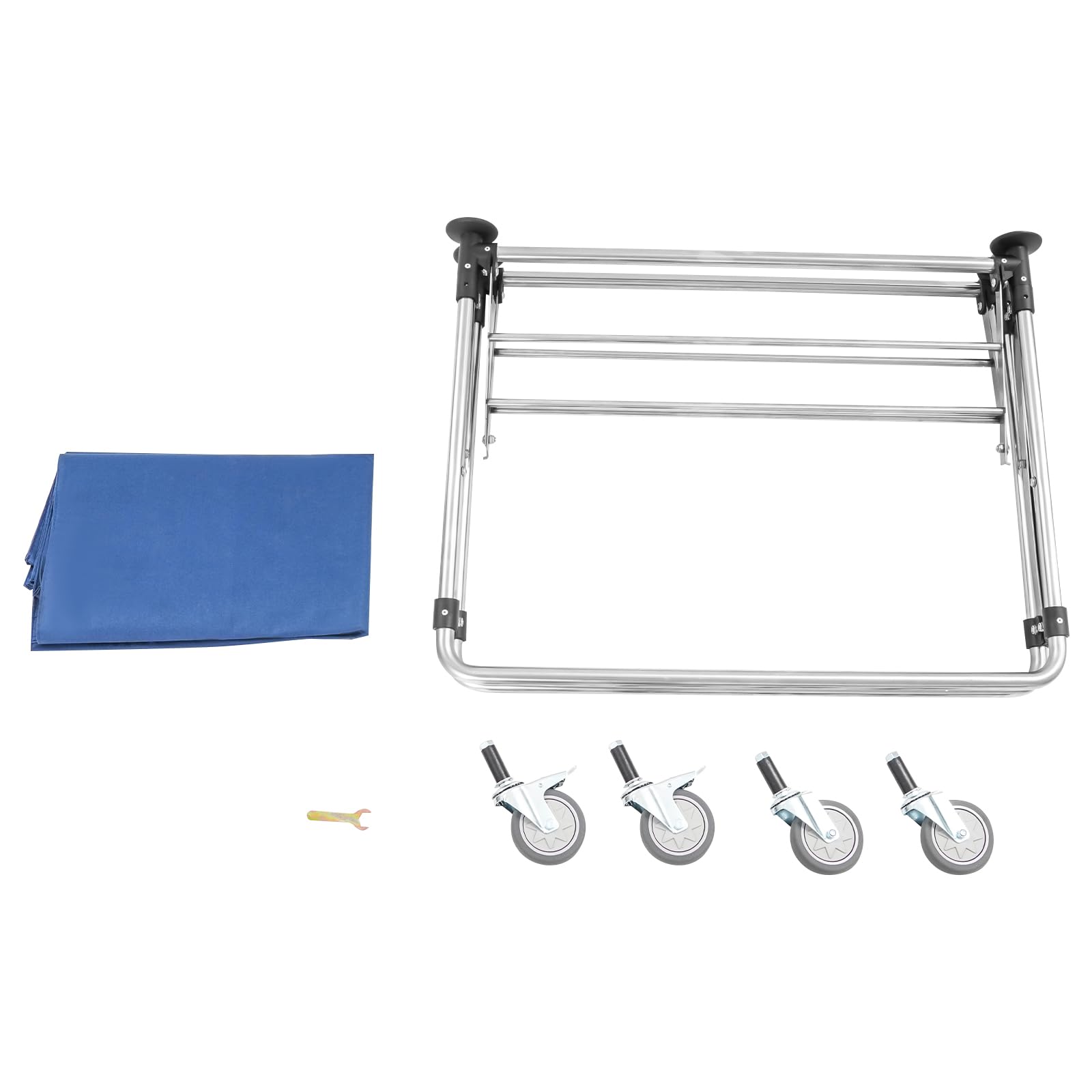 Carrito de lavandería de acero inoxidable, con ruedas, plegable, capacidad de carga de hasta 200 kg, para casa o hotel, 87 x 52 x 78 cm (azul)